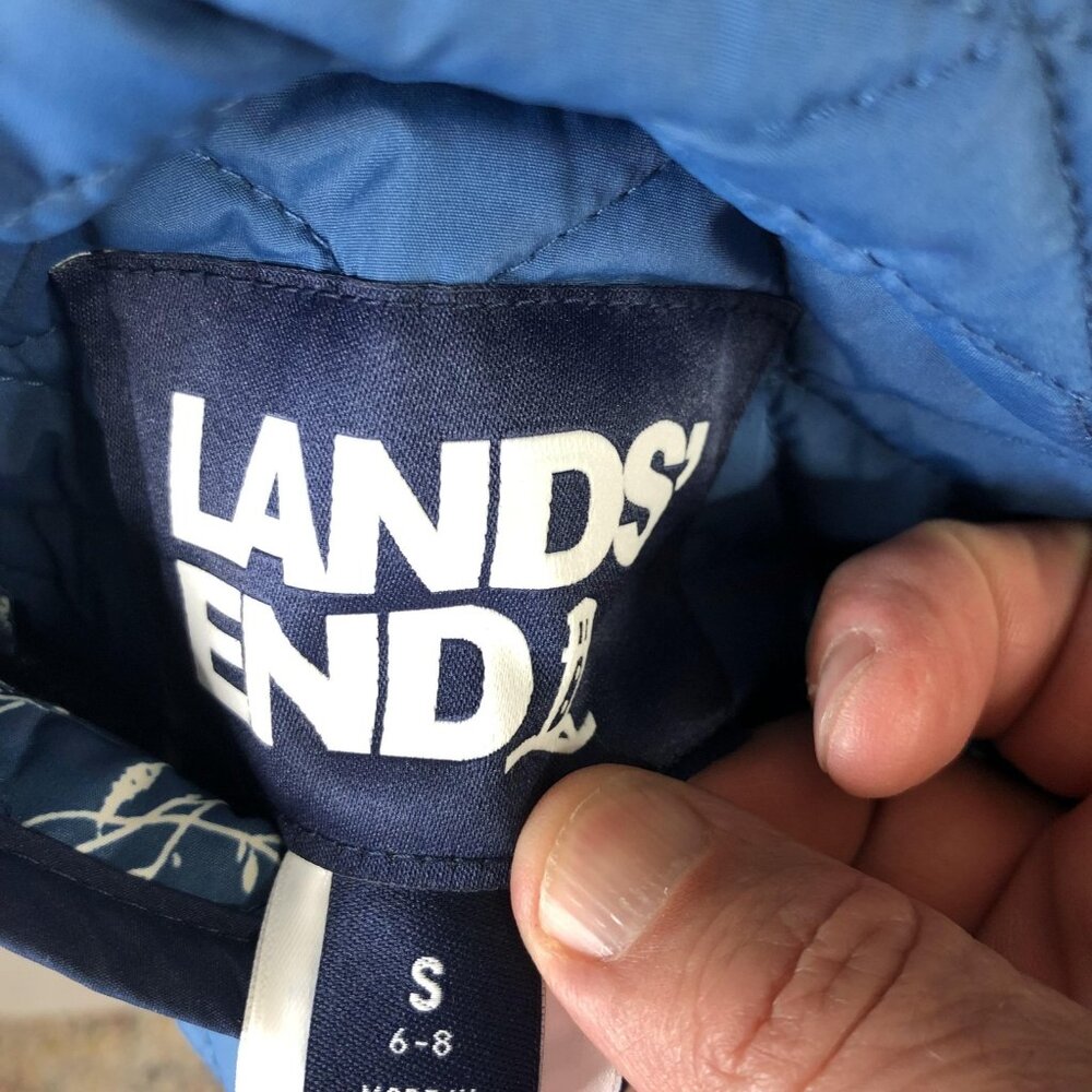 Lands' End Jacket Womens Small Blue Reversible Quilted Barn Coat Snap Pockets - Picture 3 of 16